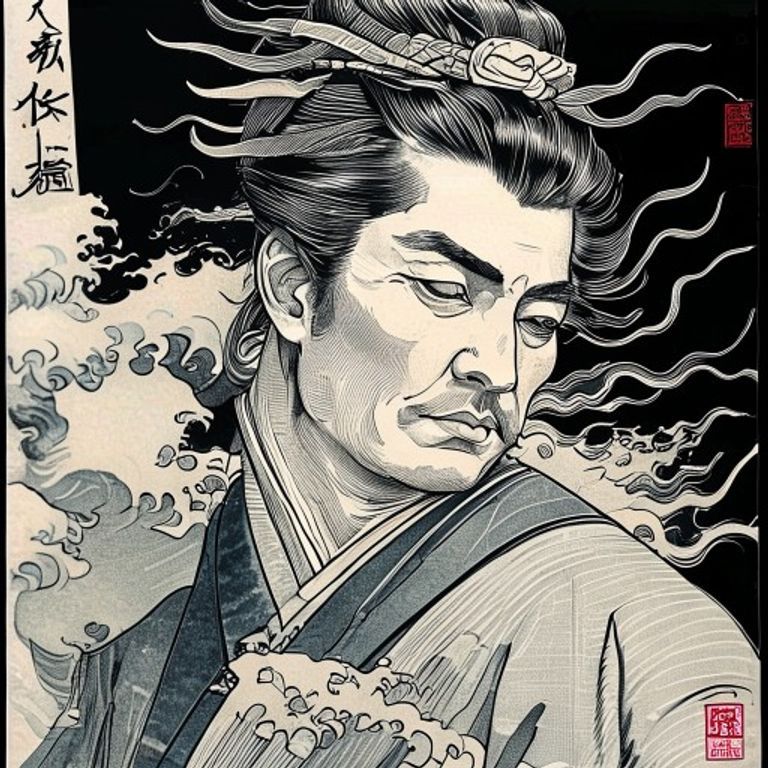 Traditional Japanese Irezumi register. Wave, cloud, wind-bar background, multi-year horimono commitment. The mark of a…