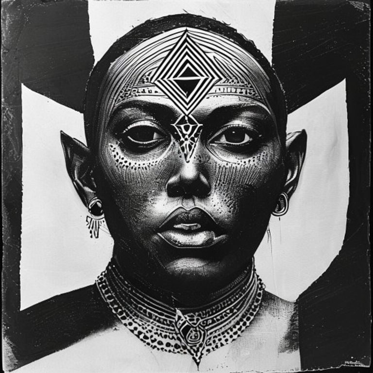 Heavy solid-black tattoo register. Geometric, architectural, no grey, no half-measure. The most irreversible commitment ink can make.