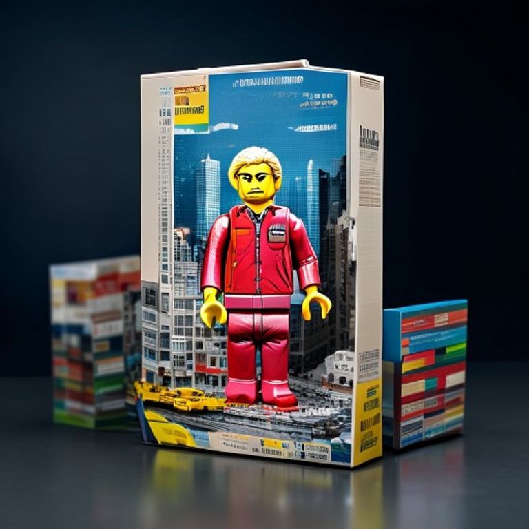 The LEGO retail box. Photographic-grade studio-render of the completed build dominating the front face, the constructiv…