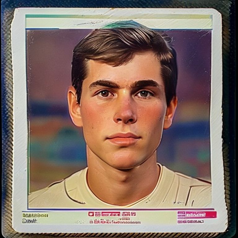 The subject rendered as a 1986-era trading card pulled from a wax pack, soft cardboard and gum-residue tint.