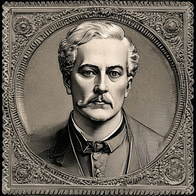 The subject rendered as a 19th-century stock certificate, intaglio steel-plate engraving with full guilloche security o…