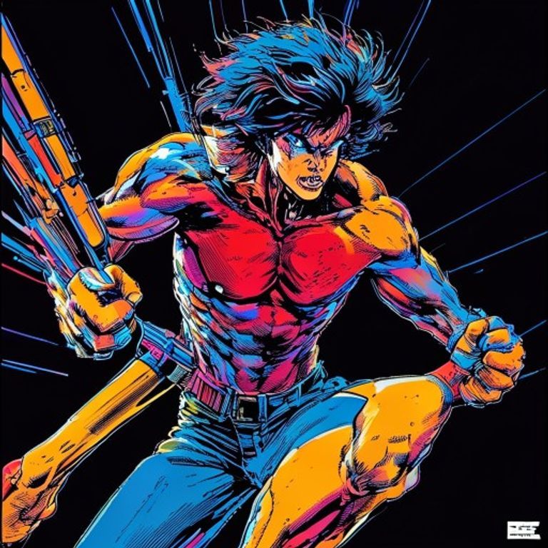 The 1990s Capcom fighting-game cover. Roster splash, anime-pop ink, the cast as pantheon. Mastery displayed in body-archetypes.