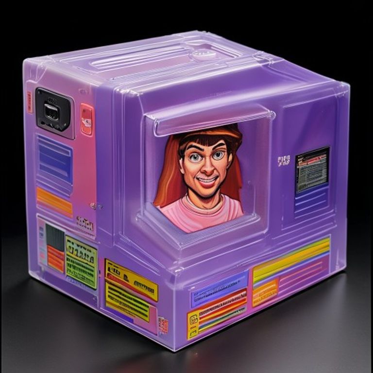 The compact DVD-style case with the chunky colored top banner and the proprietary 8cm mini-disc inside. Nintendo's toylike confidence rendered as a smaller, denser, weirder object.