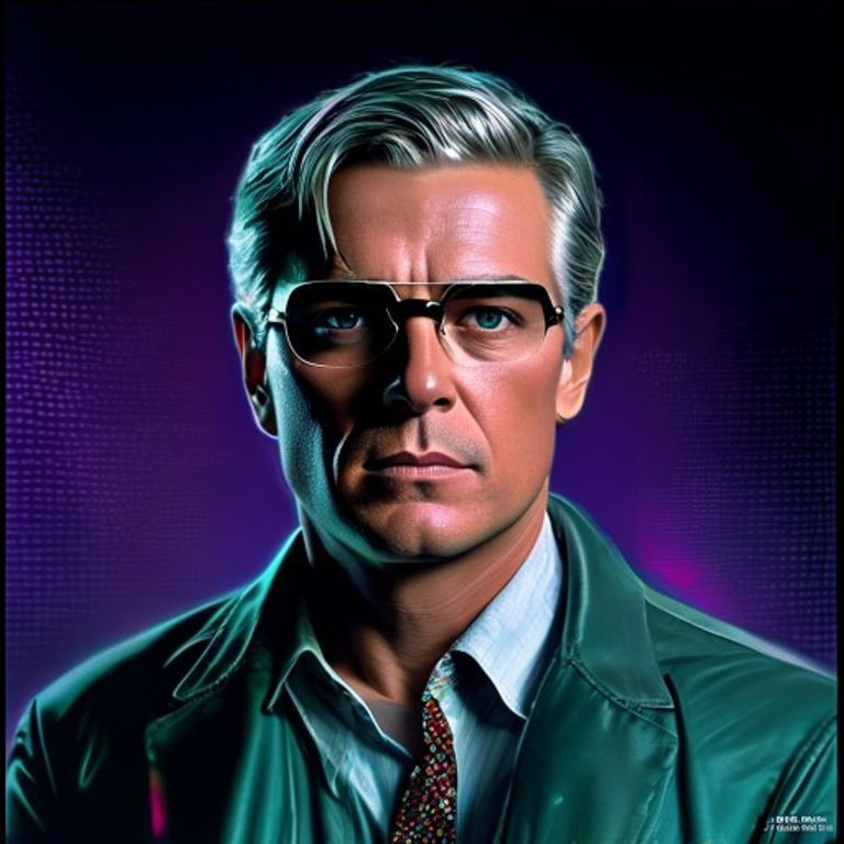 The subject rendered in the early-90s 3DO long-box CD-ROM aesthetic, gradient mesh chrome and FMV-still pretension.