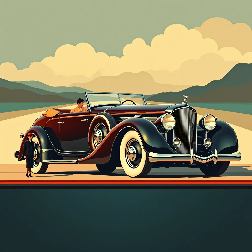 The 1920s to 1930s art deco automobile advertisement: geometry and speed as status. The car as a vector in space, the d…