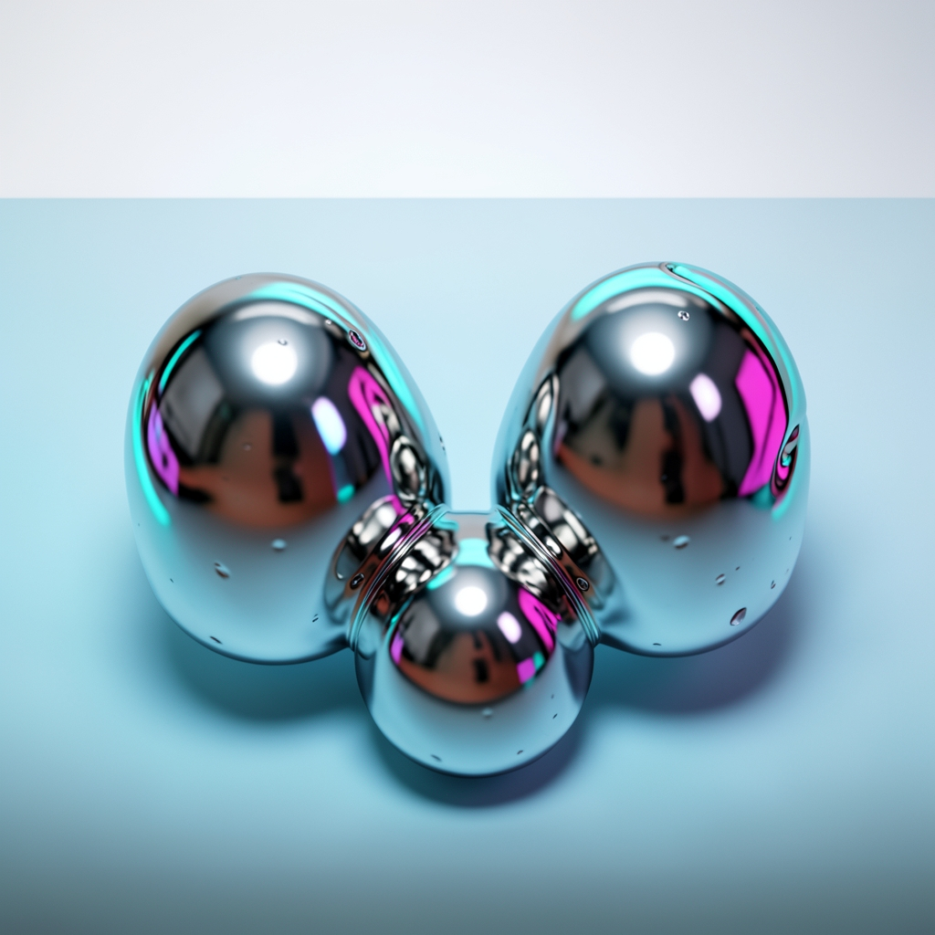 Style register: Late-1990s liquid metal experiments: flowing mirror volumes, cold white studio sweeps, impossible but r…