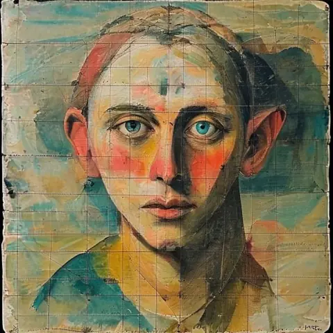 Painted portrait in geometric colors